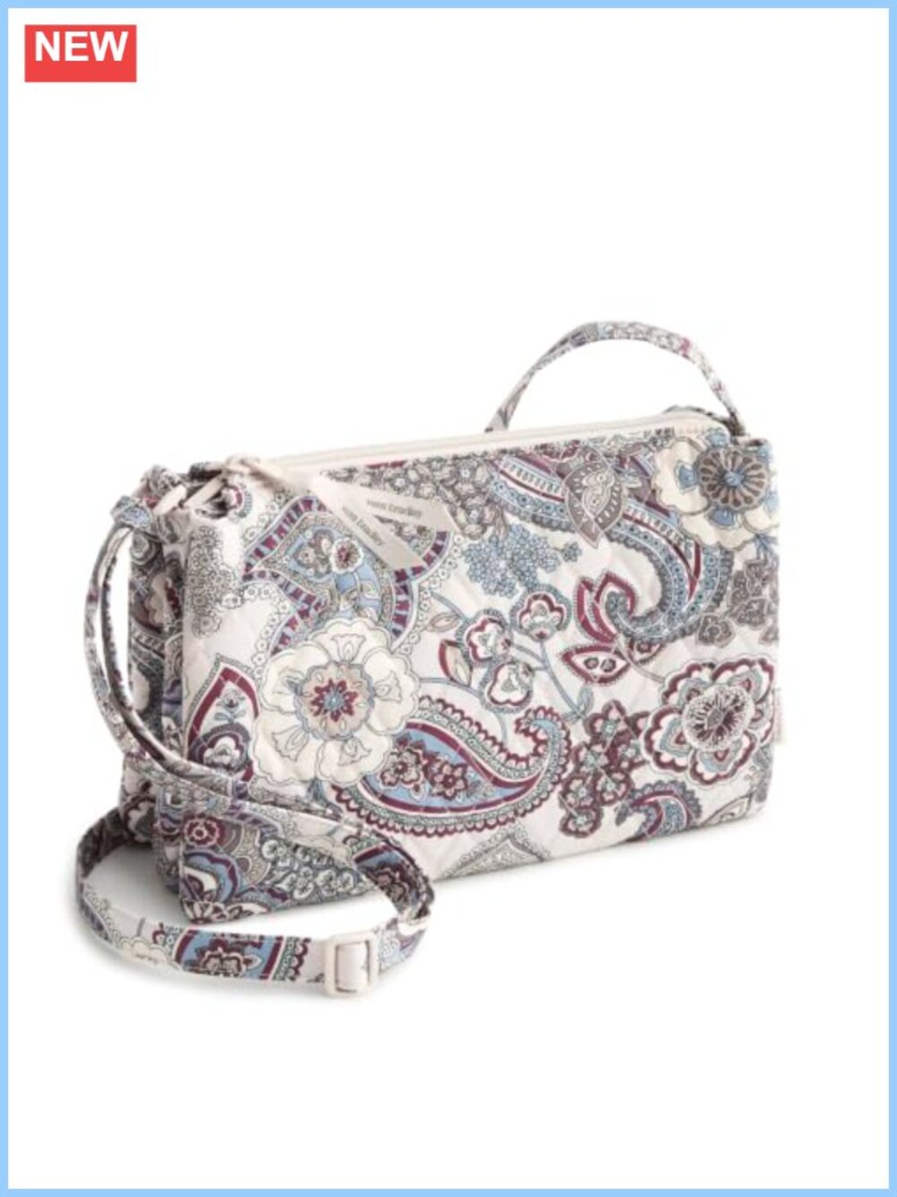 Quilted Cotton Crossbody Bag with 3 Compartments Adjustable Strap